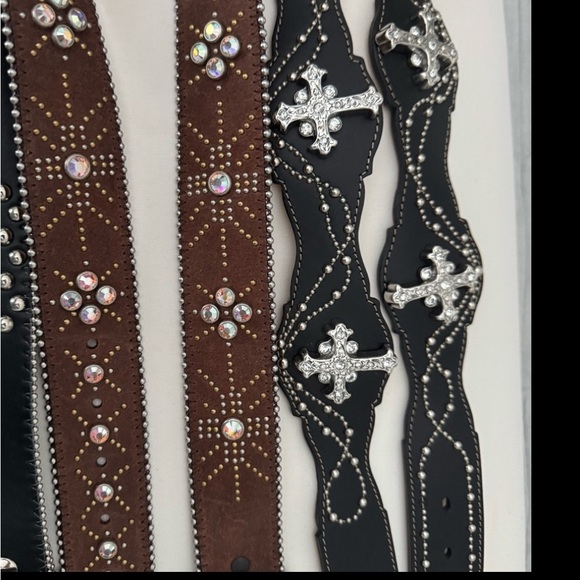 Justin Boots Leather Cross & Rhinestone Bling Belt Western Country Boho Bling main image 8